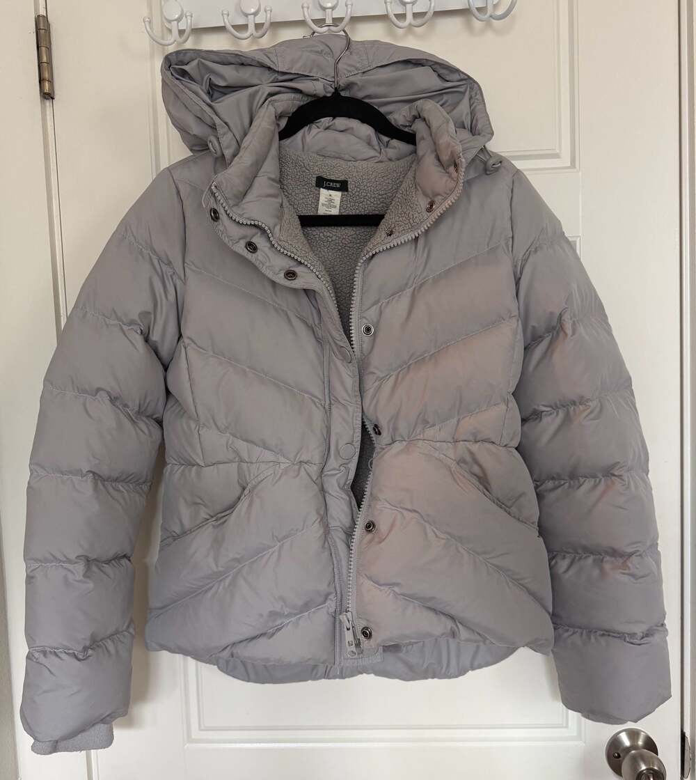 J.Crew Sherpa-Lined Chevron Puffer Jacket with Hood Size M